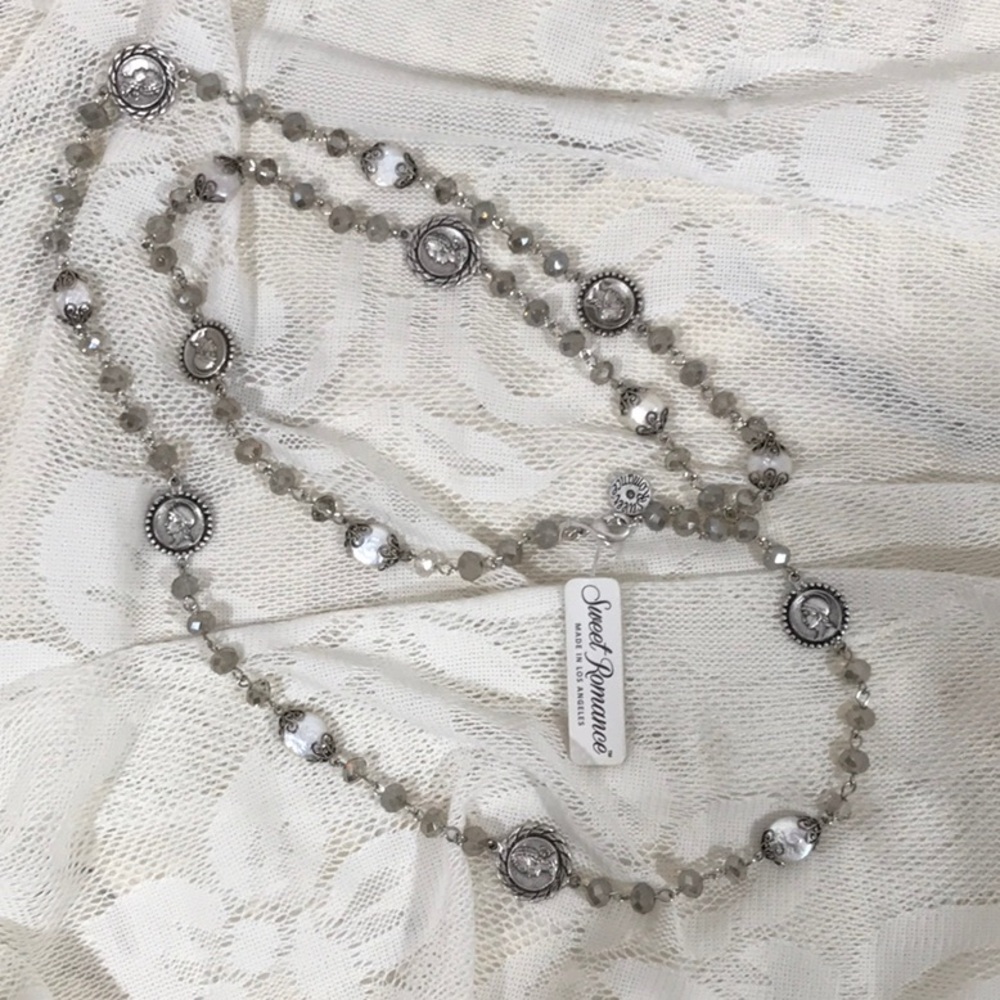 SWEET ROMANCE - Necklace | Gray Beads, Silver tone Coins and Coin Pearls - LONG